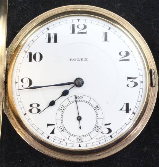 A 1920s 9ct gold Rolex keyless lever half hunter pocket watch,